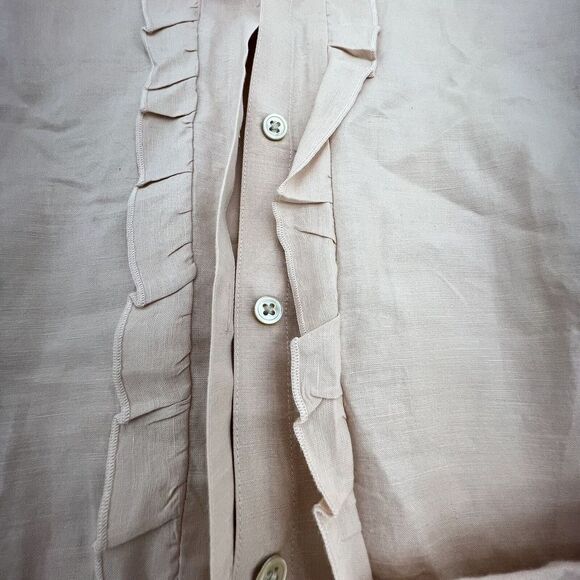 J Jill Blush Pink Ruffle Button Up Shirt Long Sleeve Linen Blend Size L - Picture 2 of 4